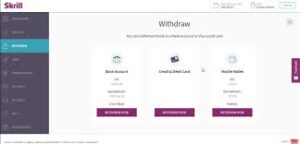 Withdraw money page details on Skrill